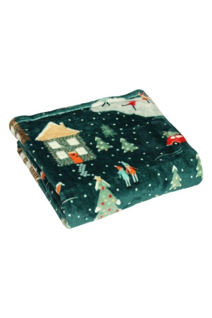 An Image of 'Winter Pines' Printed Fleece Throw