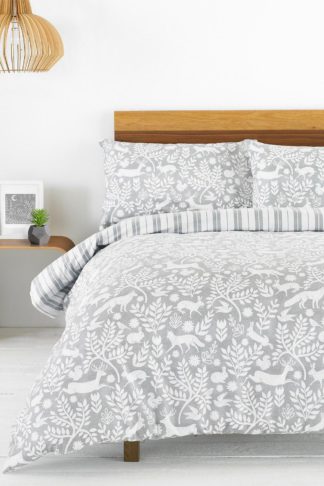 An Image of 'Skandi Woodland' Floral Brushed Cotton Duvet Cover Set