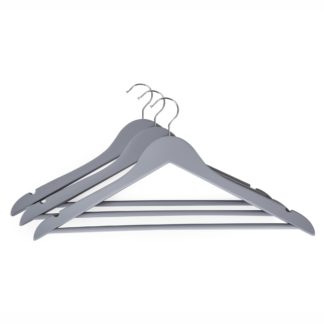 An Image of Set of 3 Soft Touch Grey Coat Hangers Grey