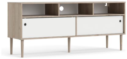 An Image of Rome 2 Sliding Door TV Unit - White & Oak