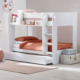An Image of Mars White Wooden Bunk Bed with Underbed Trundle Frame - 3ft Single