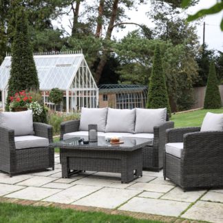An Image of Granville Grey 3 Seater Sofa Dining Set with Rising Table Grey
