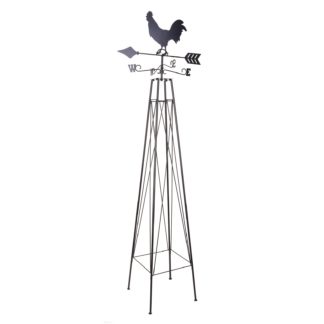 An Image of Panacea Rooster Weathervane Steel Obelisk - Rust