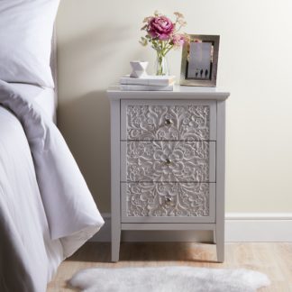 An Image of Josie Floral 3 Drawer Bedside Grey