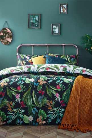 An Image of 'Azura' Dark Botanical Reversible Duvet Cover Set