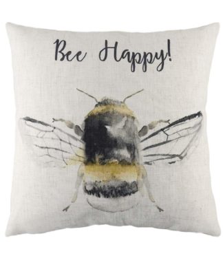 An Image of 'Bee Happy' Hand-Painted Bee Cushion