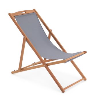 An Image of Habitat Wood Deck Chair - Charcoal