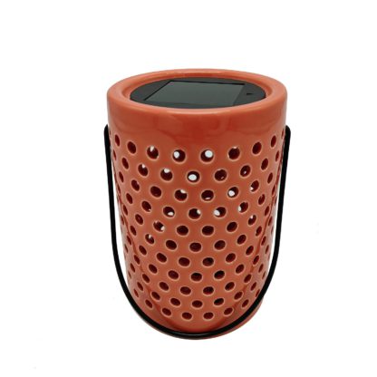 An Image of Homebase Edit Solar Solar Ceramic Holey Lantern Coral