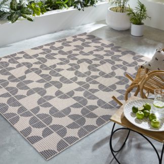 An Image of Geo Circles Indoor Outdoor Square Rug Navy