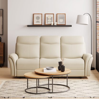 An Image of Monte Faux Leather Reclining 3 Seater Sofa Natural