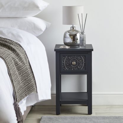 An Image of Samira Charcoal 1 Drawer Bedside Charcoal