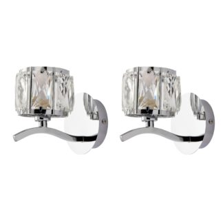 An Image of Kleio Glass Chrome Wall Light Twin Pack Chrome
