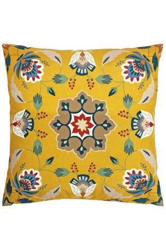 An Image of 'Folk Flora' Geometric Water & UV Resistant Outdoor Cushion