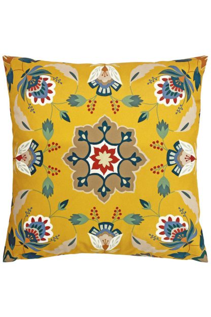 An Image of 'Folk Flora' Geometric Water & UV Resistant Outdoor Cushion