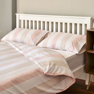 An Image of The Willow Manor 100% Cotton Percale Double Duvet Set Oxford Stripe - Blush