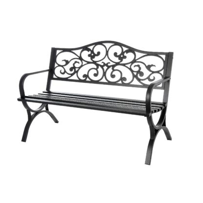 An Image of Metal Steel Ornate Bench in Black