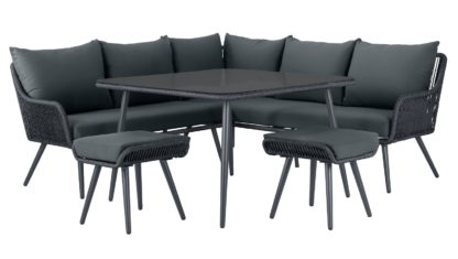 An Image of Habitat Malta 6 Seater Rattan Effect Patio Set - Black