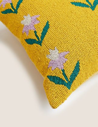 An Image of M&S Pure Cotton Floral Beaded Cushion