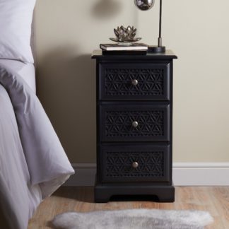 An Image of Carys Black 3 Drawer Bedside Grey