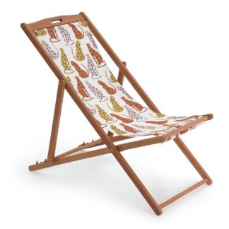 An Image of Habitat Wood Deck Chair - Global Leopard