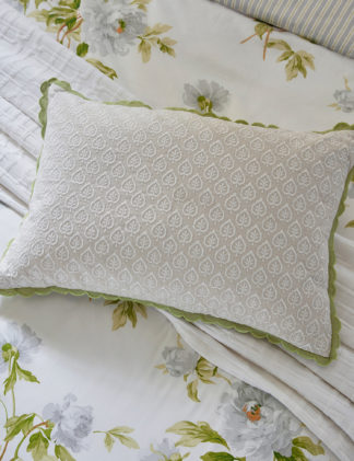 An Image of Sanderson Linen Rich Adele Embroidered Bolster Cushion