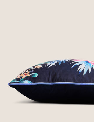 An Image of M&S Velvet Tropical Print Cushion