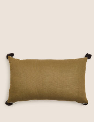 An Image of M&S Cotton Blend Leopard Embroidered Bolster Cushion
