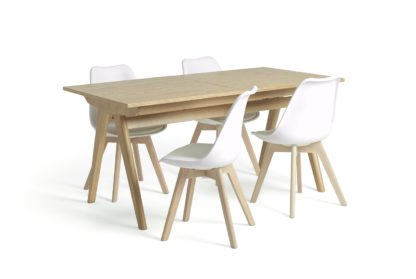 An Image of Habitat Jerry Wood Effect Extending Table & 4 White Chairs
