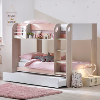 An Image of Mars Pastel Pink Wooden Bunk Bed with Underbed Trundle Frame - 3ft Single