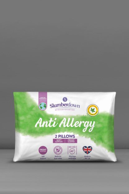 An Image of 2 Pack Anti Allergy Medium Support Pillows