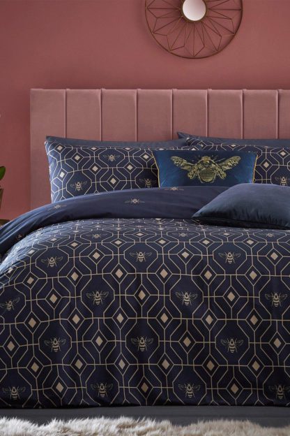 An Image of 'Bee Deco' Geometric Reversible Duvet Cover Set