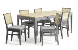 An Image of Argos Home Kalle Wood Dining Table & 6 Grey Chairs