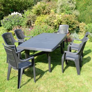 An Image of Trapani Table with 6 Parma Chairs Set Anthracite Anthracite