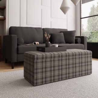 An Image of Oswald Check Ottoman Storage Bench Grey Oswald Wingback