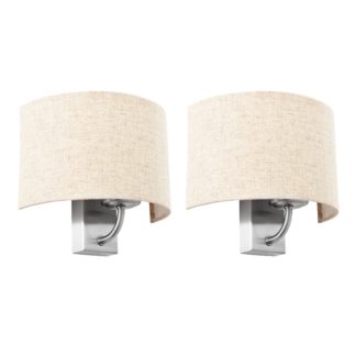 An Image of Preston Ivory Shaded Wall Light Twin Pack Brown