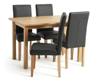 An Image of Argos Home Ashdon Solid Wood Dining Table & 4 Black Chairs