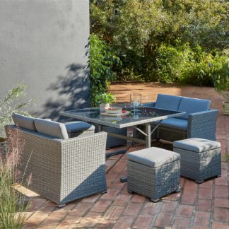 An Image of Bambrick 8 Seater Grey Rattan Cube Garden Sofa Set