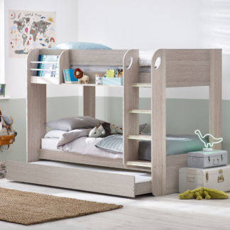 An Image of Mars Grey Oak Wooden Bunk Bed with Underbed Trundle Frame - 3ft Single