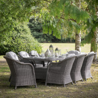 An Image of Granville Grey 8 Seater Oval Dining Set Grey