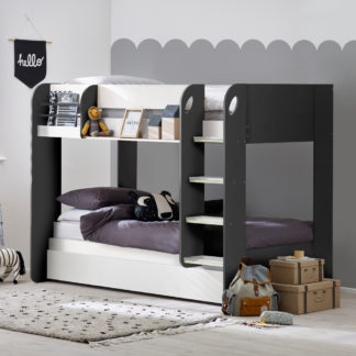 An Image of Mars Grey and White Wooden Bunk Bed with Underbed Trundle Frame - 3ft Single