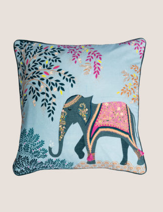 An Image of Sara Miller Pure Cotton Elephant Oasis Cushion