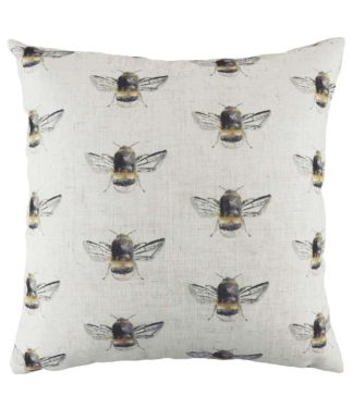 An Image of 'Bee Happy Repeat' Hand-Painted Bee Cushion