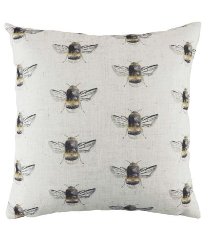 An Image of 'Bee Happy Repeat' Hand-Painted Bee Cushion