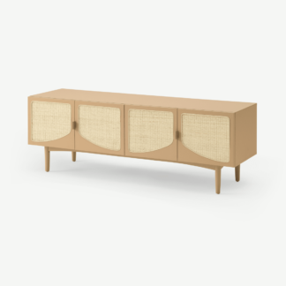 An Image of Emmi Wide Media Unit, Light Caramel & Rattan