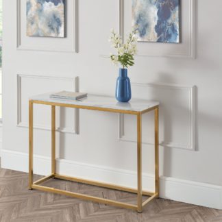 An Image of Scala Marble Effect Gold Console Table Gold