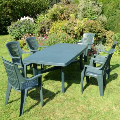 An Image of Trapani Table with 6 Parma Chairs Set Anthracite Anthracite