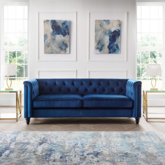 An Image of Sandringham Velvet 3 Seater Sofa Blue