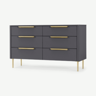 An Image of Ebro Wide Chest of Drawers, Dusk Grey & Brass