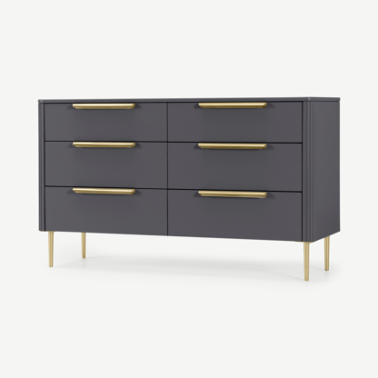An Image of Ebro Wide Chest of Drawers, Dusk Grey & Brass