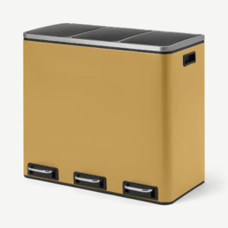 An Image of Colter Soft Close 54 L Triple Recycling Pedal Bin, x3 18 L, Ochre Yellow